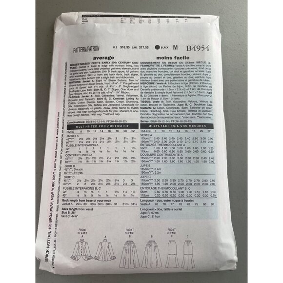 Butterick B4954 Costume Sewing Pattern Size 8-14 Steampunk 1900 My Fair Lady - Picture 3 of 7